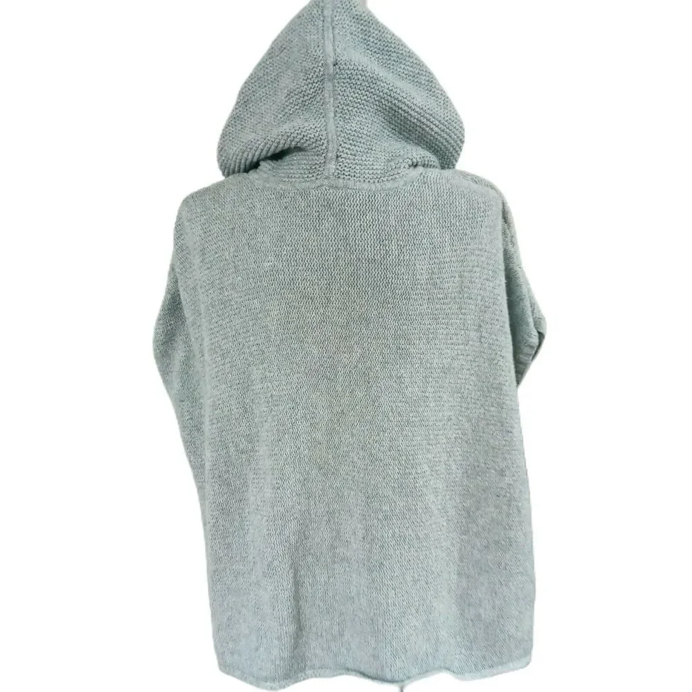 🥼👓Gap Kids XL Hoodie Poncho Cable Knit Heather Gray Faux Fur Trim Girls Winter